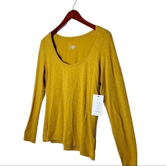 JOIE NWT Scoop Neck Modal Cotton Long Sleeve Top Size Medium in Heather Mustard - Picture 3 of 13